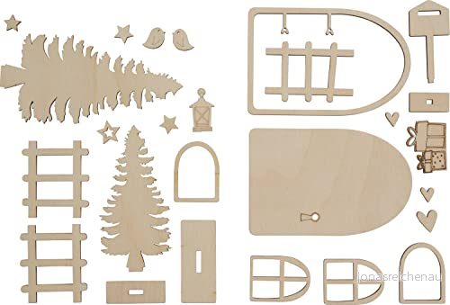 Rayher hemlig dörr Nisse, trä FSC certifierad, 2 träplattor 21 x 15 cm, 26 st., motiv för att separera ut, trädekoration målning, 64518505 4006166798092