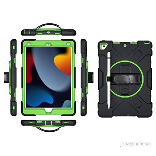 iPad pro 12,9 2018/2020/2021 generation fodral med skärmskydd pennhållare Kickstand 360 vridbar handledsrem robust skyddsfodral (grön) 755985084155