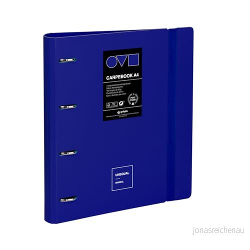 Grafoplas A4 arkivskåp med 4 ringar Polyfoam Carpebook Robust och ultralätt Unik blå minimal, inklusive reservdel, avdelare kuvert Perfekt för att organisera skolmaterial 8413623106080