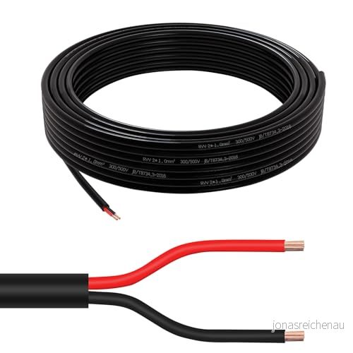 AOHEWEI 2x1.0mm² Rund Twin 2 Core Kabel Ledare Koppar Elektrisk ledning 5V 12V 24V 60V, Tunnvägg Röd/Svart Bilbåtskabel 5/10/20/50 meter 16392434422