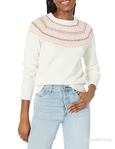 Amazon Essentials damtröja med mjuk touch rund hals, elfenbensrosa Fair Isle tryck, medium 196433793319