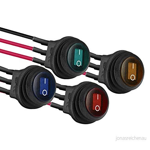 APIELE 4 stycken vattentät rund vippbrytare, 2 lägen på/av med färger LED-omkopplare SPST 3 stift 12 V 20 A knapp vippströmbrytare för bil, båt, hushållsapparater (med tråd) 750139966639