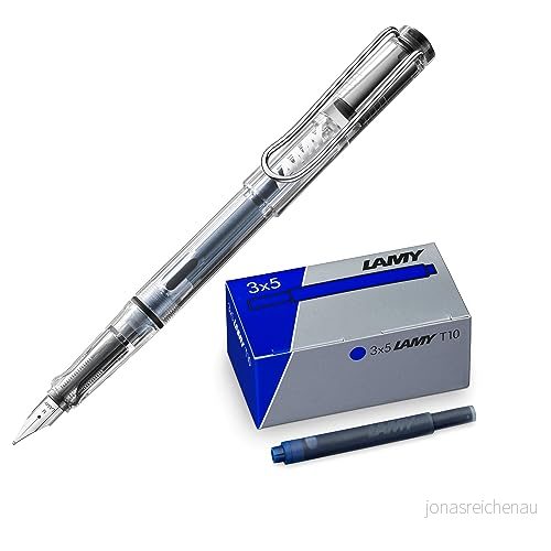 Lamy set med 1 x safari vista transparent reservoarpenna M och T10 3 bläckpatroner i original kartong bläckfärg blå 4014519761242