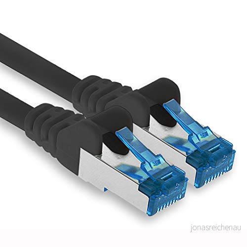 1aTTack.de Gigabit Ethernet LAN-nätverkskabel CAT.6a 0,5 m, patchkabel RJ45 10 Gb/s SFTP PIMF, svart, 1 st 4251073692425