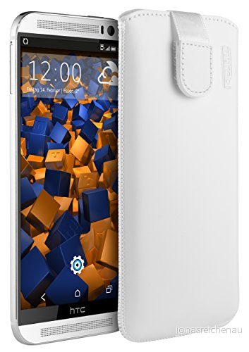 mumbi äkta läderfodral kompatibel med HTC One M8/M8s skal läder väska Case Wallet, vit 4251077210601