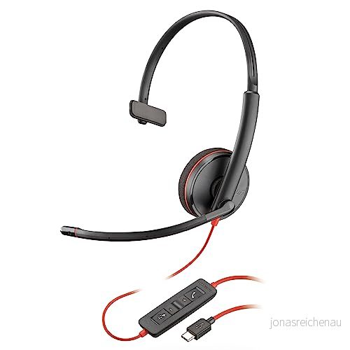 Poly Blackwire 3210 trådbundet headset brusreducerande mikrofon enkelörsdesign anslut till PC/Mac via USB C eller A fungerar med lag, zoom 197961794601