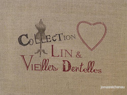 La Boîte à Broder COUCOU043LN tryckt kupong"Vieilles Dentelles" (antik spets), linne, naturliga färger/röd 3760200499680