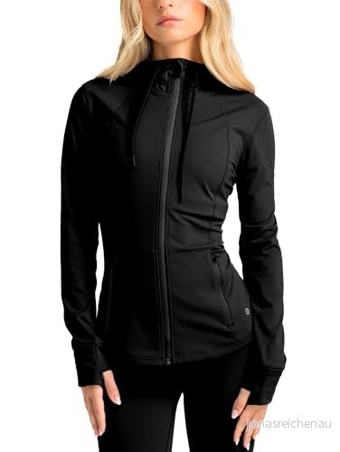 Aruki Soft Athletics Jacka För Kvinnor Slim Fit Casual Hoodie Med Hel Dragkedja, Lättviktsjacka Lång Ärmar Och Tumhål Löpning, Träning, Yoga Jet Black Medium 8101384845002