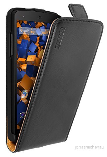 mumbi äkta läder flip fodral kompatibel med LG Nexus 5 skal väska plånbok, svart 4250261460884