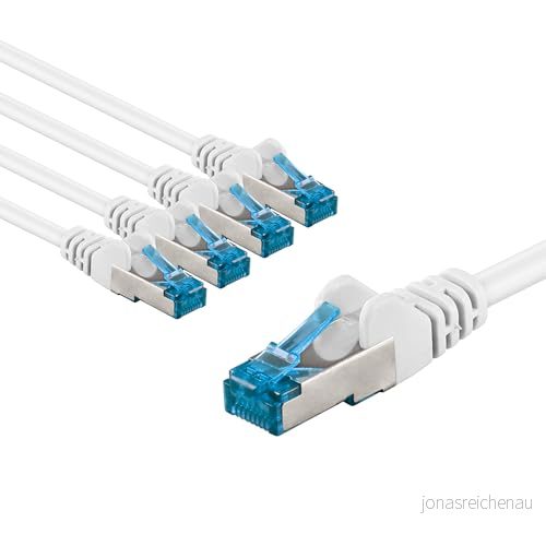goobay 66050 CAT 6a nätverkskabel i en uppsättning med 5/patchkabel skärmad S/FTP/CU Ethernet kabel, PiMF, LSZH/Cat kabel 10 Gbits/vit/5 x 3 m 4040849660504