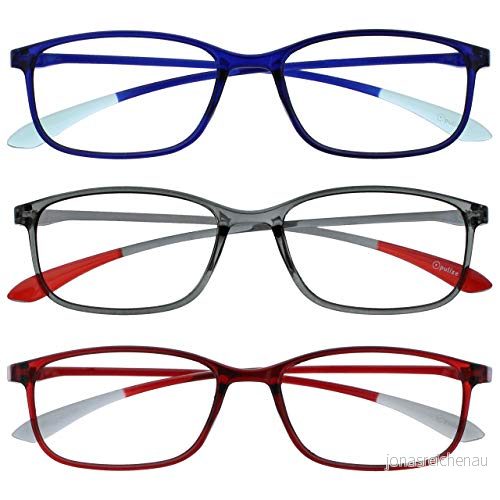 OPULIZE Is 3 pack superlätta läsglasögon blå grå röd dam herr RRR61 37Z +3,00 5055955371571