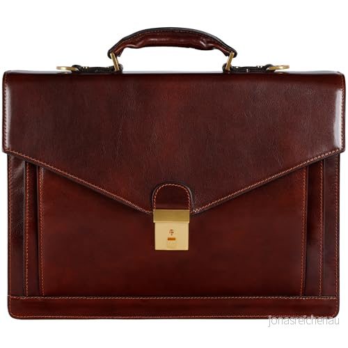 Time Resistance Läderportfölj herr dam Handgjord Italiensk Affärsväska Elegant Attachefodral Fullkorn Läder, Svart 5057558009325