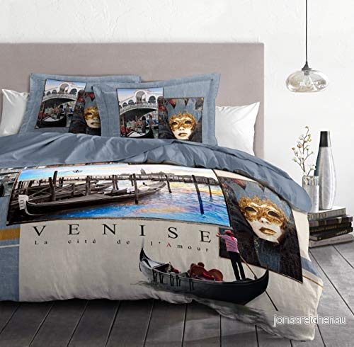 HOME LINGE PASSION påslakan 3 delar 220 x 240 cm, 57 trådar plats, bomull, vitblå 5037632542047