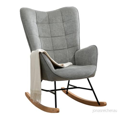 MEUBLE COSY gungstol, relaxstol, fåtölj med armstöd och vadderad sits för vardagsrum, sovrum, metallram träbas, tyg, grå, trä, 66 x 84 97 cm 6974385623243