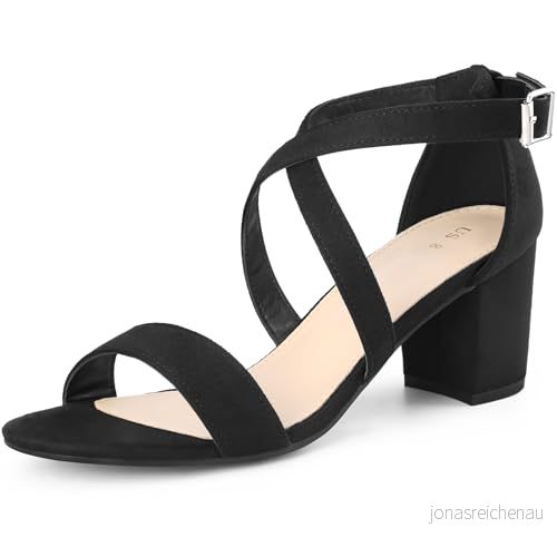 Allegra K kvinnors Crisscross ankelrem block hälsandaler, Svart, 41 EU 601382609876