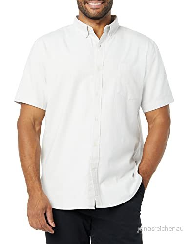 Amazon Essentials Herr Slim-Fit kortärmad stretch Oxfordskjorta med ficka, ljusgrå vertikal rand, X-Large 196433507688