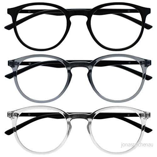 OPULIZE träffade läsglasögon 3 pack smala runda ramar repbeständiga fjädergångjärn svart grå genomskinliga män kvinnor RRR60 17C +1,00 5055955364344