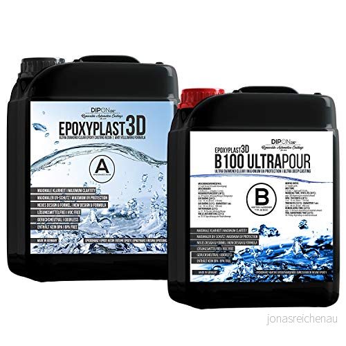 6,0 kg epoxiharts EpoxyPlast 3D B100 Ultra POUR 11 CM (110 mm) höjd för Flodbord I Diamantklar Maximalt UV skydd gjutningsharts Glasklar Resin Epoxi EP bord 4063636000505