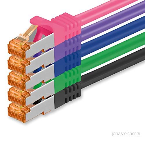 1m Cat.7 nätverkskabel 5 färg 02 stycken Gigabit Ethernet LAN kabel 10000 Mbit S patchkabel Cat7 FTP PIMF skärmning LSZH raw Rj45 kontakt Cat 6a x 1 meter 4251073686707