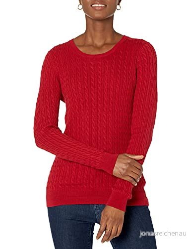 Amazon Essentials lättviktig långärmad kabeltröja med rund hals (finns i plusstorlek), röd, X Small 194223271894