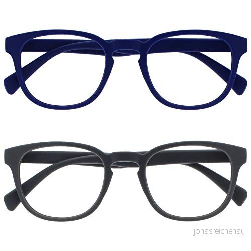 OPULIZE Pop läsglasögon 2 pack roliga runda matt ram mitten blå grå vårgångjärn reptåliga män kvinnor RR2 37 +3,00 5055955359104