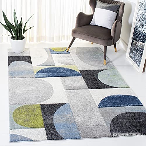Safavieh Modern Grafisk rektangulär inomhatta, flätad, Hollywood kollektion, HLW798, Grå/Blå, 79 x 152 cm för vardagsrum, sovrum eller något inomhusutrymme 195058041492