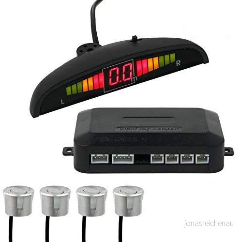AUTOUTLET DC 12 V bil bakre omvänd parkering 4 sensorer ljudlarm kit LCD skärm, silver 711583429002