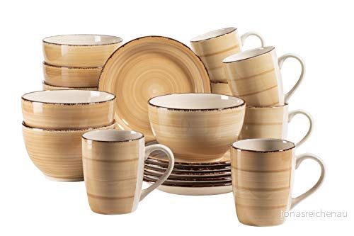 MÄSER 931765 Bel Tempo II frukostservice för 6 personer i vintageutseende, handmålad keramik, 18 delars porslinsset, stengods, beige 9001794804240