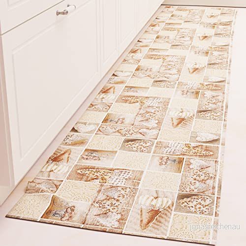PETTI Artigiani Italiani Köksmatta löpare kök halkfri och tvättbar 52 x 140 cm lydia beige design 100% tillverkad i Italien 5056411145712