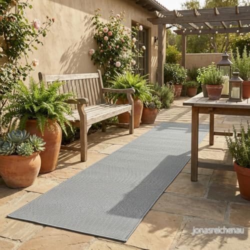 Utomhus löpare matta slät silverfärgad terrassmatta köksmatta lång hallmatta vardagsrumsmatta entrématta mattor 60 x 200 8436592397686