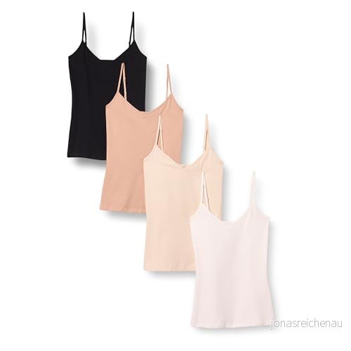 Amazon Essentials kvinnors slim fit stickad v ringad lager cami (finns i plusstorlek), paket med 4, beige/svart/kamel/vit, X Small 196433794002