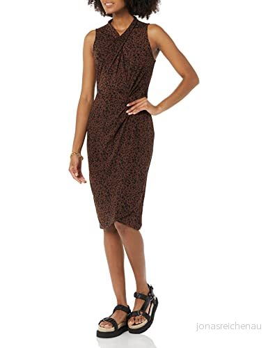 Amazon Essentials ärmlös crossover tvinnad hals falsk omlottklänning, mörk toffee brun gepard, stor 196433526801