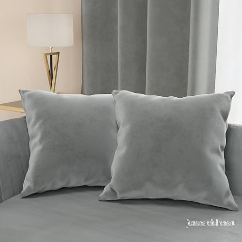 PETTI Artigiani Italiani 2 kuddar i sammet med stoppning, sovrumskuddar, kuddfodral osynlig dragkedja, mörkgrå sammetskuddar stycken 60 x cm 8053687761087