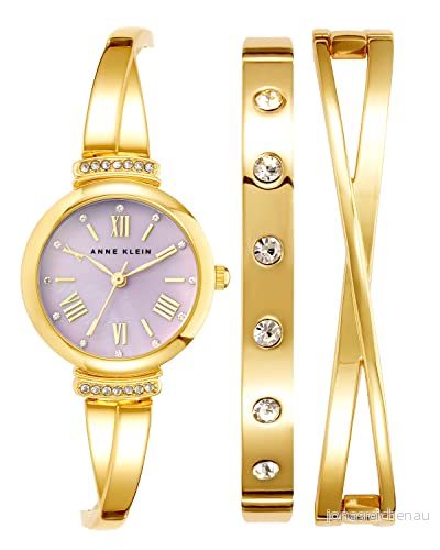 ANNE KLEIN set med förstklassigt kristallaccentuerat armband och klocka för kvinnor, Guld/lavendel 86702697151