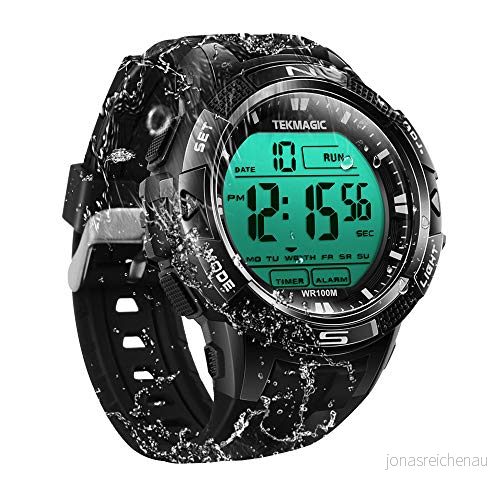 100m Digital Dämpbar Vattentät Simning Armbandsur med Väckarklocka och Kronometer funktioner, Stöd Dual Tidszon Visning, Konto till Timer, Format 12/24 timmar 8434529010233