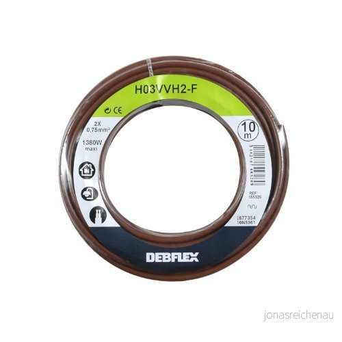 kabelrulle elektrisk kabel mjuk 10 meter HO3VVH2 F 2X0.75 mm ² brun 155326 Debflex 3142181553269