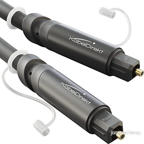 KabelDirekt TOSLINK kabel med 0% signalförlust och skyddshuvud 2 m optisk ljudkabel (TOSLINK till TOSLINK, S/PDIF, fiberkabel för hemmabio, förstärkare, PS4, Xbox, Gaming, svart) 4260538857637