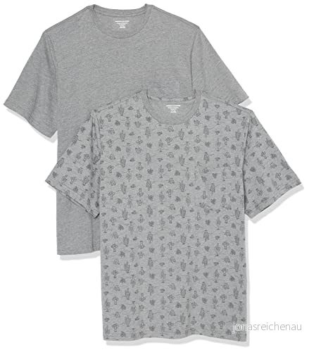Amazon Essentials herr normal passform kortärmad rund hals ficka t shirt, paket med 2, kaktustryck/grå ljung, stor 196433600792
