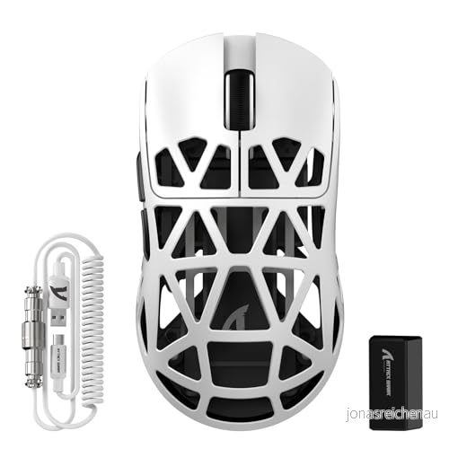 ATTACK SHARK R2PRO 45 g superlight magnesiumlegering mus, PixArt PAW3950 sensor, 42000 DPI, 8000 Hz trådlös frågehastighet, 2,4G/BT/trådbunden spelmus G502, med spiralkabel, PC/Mac, vit 752010620876