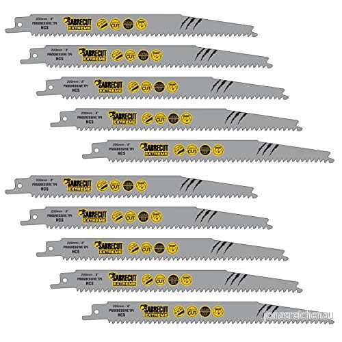 10 x SabreCut SCRS2345X_10 200mm 6-10 TPI S2345X Mycket snabb träkapning Fram- och återgående sabelsågblad Kompatibel med Bosch Dewalt Makita många andra 5060705320617 10 x SabreCut SCRS2345X_10 200mm 6-10 TPI S2345X Mycket snabb träkapning Fram- och återgående sabelsågblad Kompatibel med Bosch Dewalt Makita många andra 5060705320617
