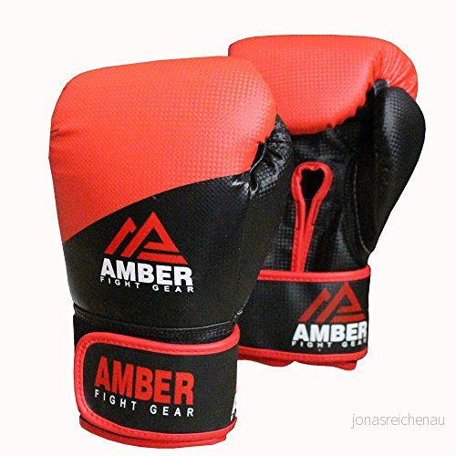 Amber Fight Gear Unisexs krok och ögla boxning träning slåss handskar Pro stil MMA kampsport sparring stans väska vantar Muay Thai kickboxing vuxen Svart 12oz 818524011873