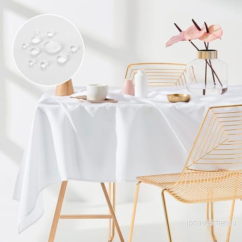 ROOM99 Aura bordsduk 140 x 350 cm bordsduk, fläckskydd, tvättbar, vattenavvisande, smutsavvisande polyester, rektangulär festdekoration, året runt, vit 5908224011138