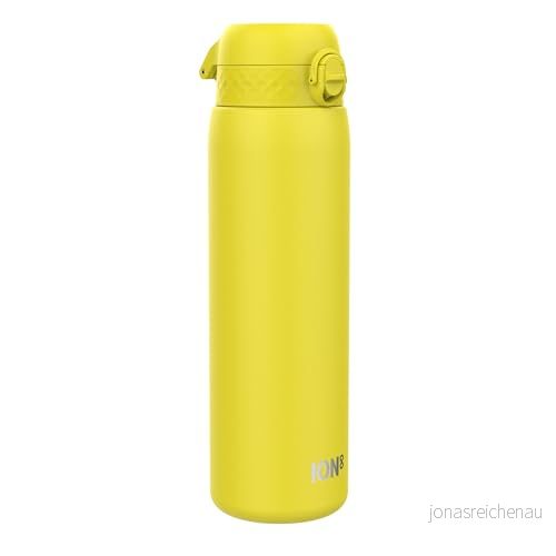 ION8 Vattenflaska 1 Liter Termos Stål, 920 ml/31 oz, Läcksäker, Lätt att Öppna, Säkert Lås, Bärhandtag, Diskmaskinssäker, Repskyddad, Vakuumisolerad, Perfekt för Sport och Yoga, Gul 619098089240