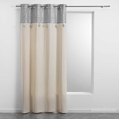 mjukhet i interiören, öljettgardin 140 x 240 cm silver, polycotton enfärgad med topp av metall och pompon, New Sultan 3574386115650