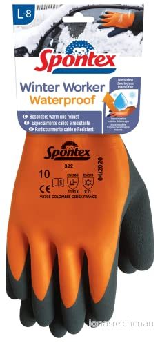 Spontex Winter Worker Waterproof handskar, vattentäta arbetshandskar med tvåskiktsfoder, högt köldskydd, latexbeläggning, storlek L, 1 par, orange/svart 3384123220888