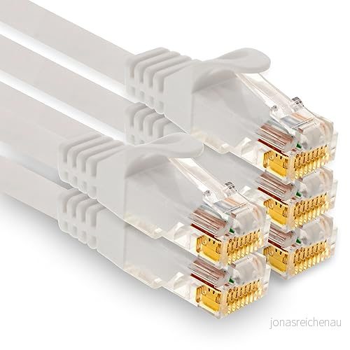 1aTTack.de 5 x 0,5 m Cat7 nätverkskabel, Cat.7 Ethernet, LAN & Cat 7 patchkabel för maximal internethastighet och ansluter alla enheter med RJ 45 kontakt vit 4250344800699