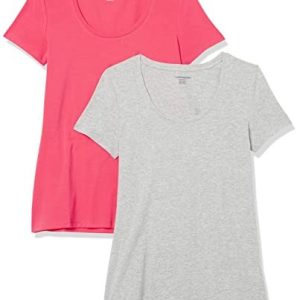 Amazon Essentials dam klassisk passform kortärmad rund hals t shirt (finns i plusstorlek), 2 pack, ljusgrå ljung/varmrosa, liten 196433154158