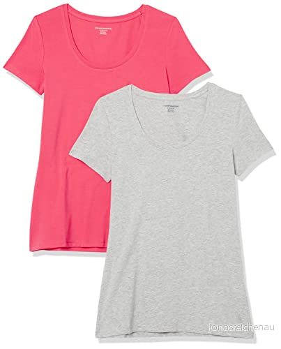 Amazon Essentials dam klassisk passform kortärmad rund hals t shirt (finns i plusstorlek), 2 pack, ljusgrå ljung/varmrosa, liten 196433154158
