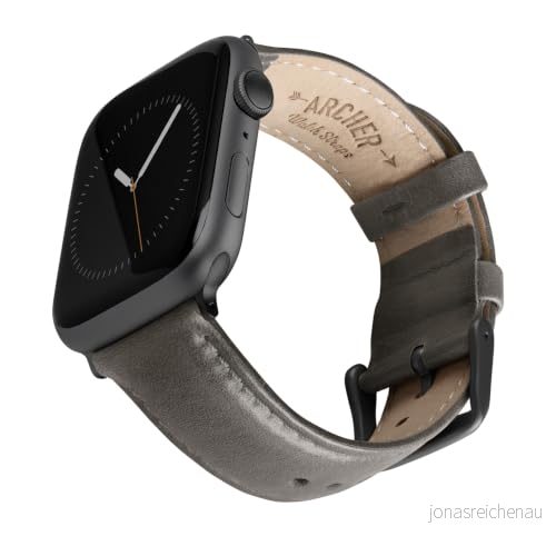 Archer Watch Straps Klockarmband i Premiumläder för Apple (Tenngrå/Matchad Tråd, Rymdgrå, 44/45/46/49mm) 810054476238