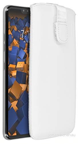 mumbi äkta läderfodral kompatibel med LG V40/V40S ThinQ skal läder väska Case Wallet, vit 4251077298326